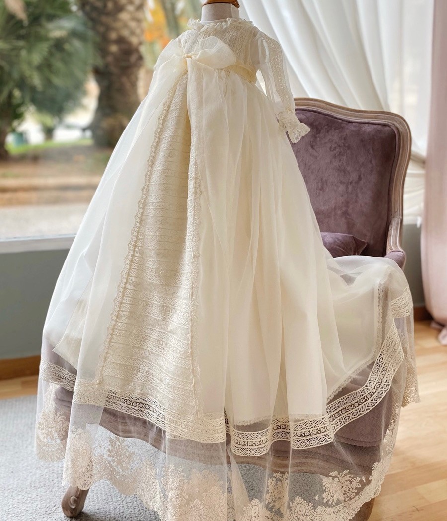 Victorian Couture Silk Christening Gown | Couture Christening Gown