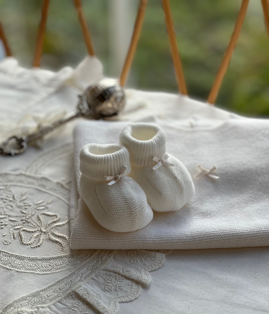 Organic Cotton Booties White Pearl